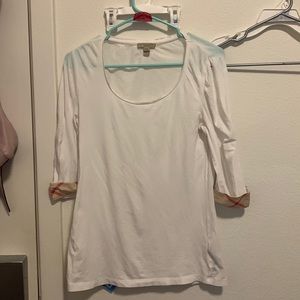 Burberry three quarter length white longsleeve scoop neck top